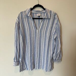 CABi Blue and White Striped Linen Tunic Blouse Womens Size Large Nautical Classy